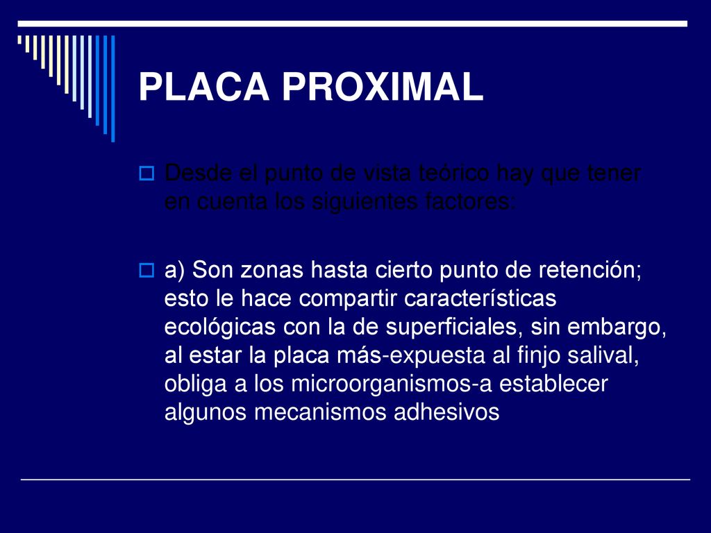 PLACA PROXIMAL Desde el punto de vista teórico hay que tener en cuenta los siguientes factores:
