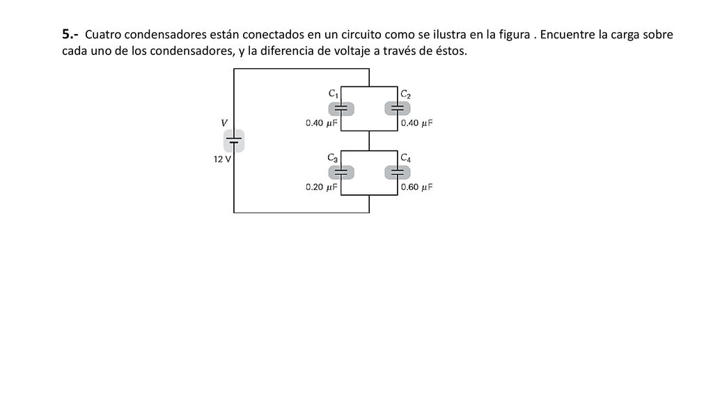 5.- Cuatro condensadores están conectados en un circuito como se ilustra en la figura .
