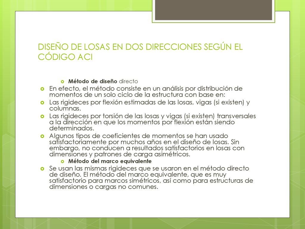 DISEÑO DE LOSAS EN DOS DIRECCIONES SEGÚN EL CÓDIGO ACI
