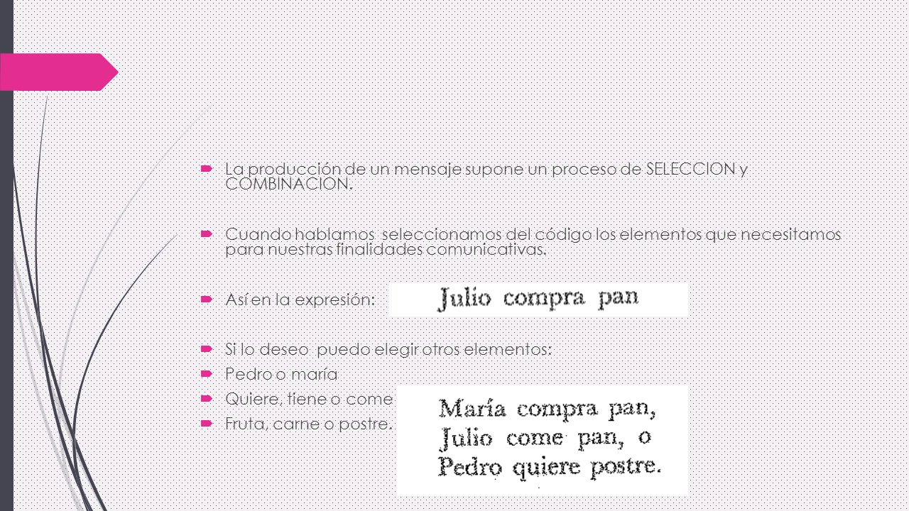 La producción de un mensaje supone un proceso de SELECCION y COMBINACION.