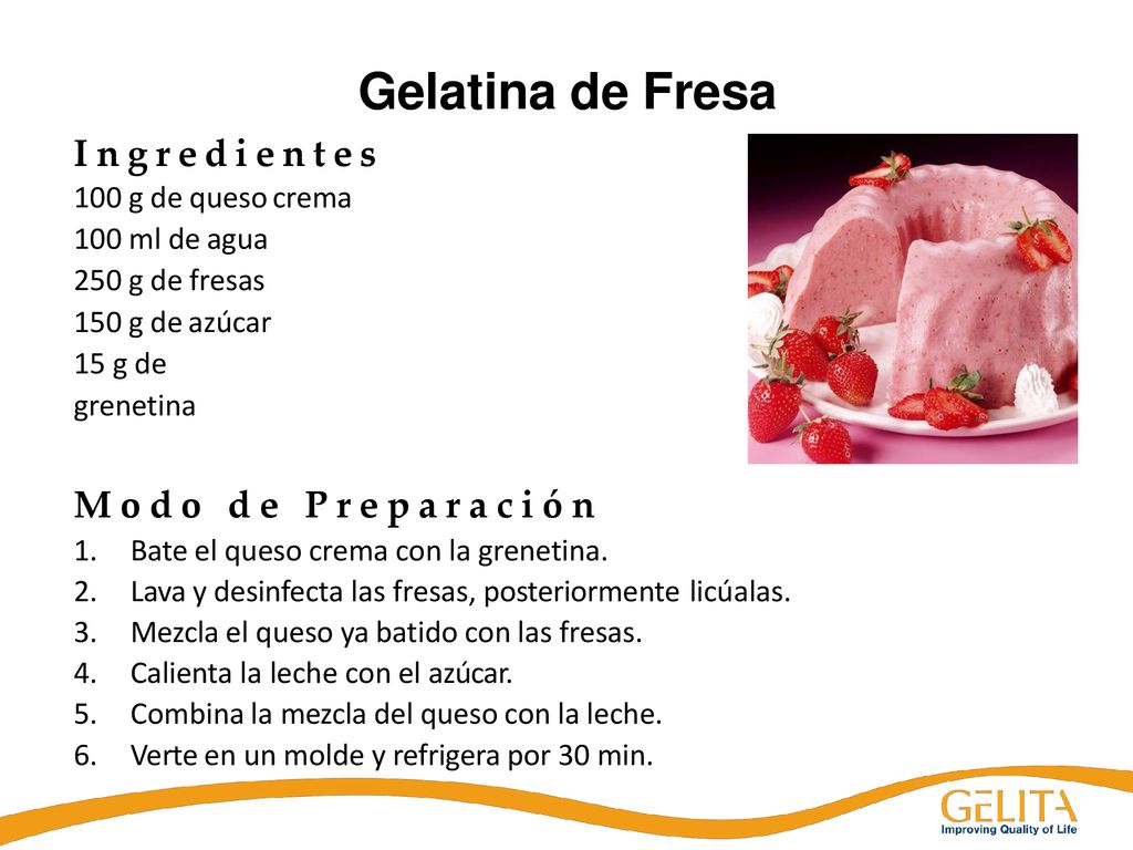 Gelatina de Fresa Ingredientes Modo de Preparación