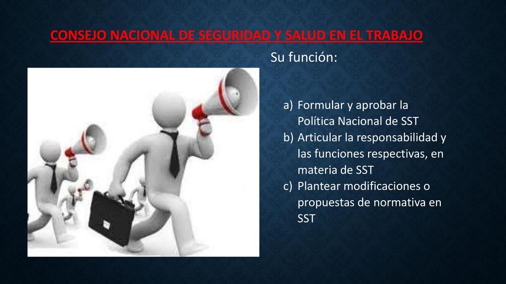 CONSEJO NACIONAL DE SEGURIDAD Y SALUD EN EL TRABAJO Su función: