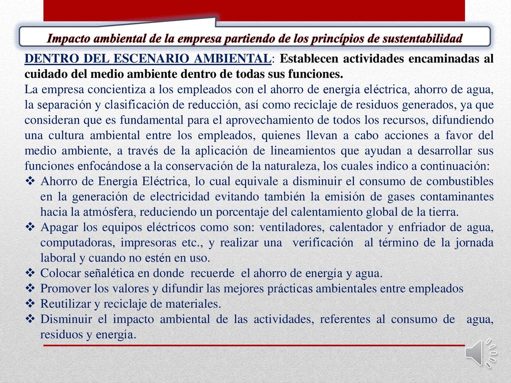 Impacto ambiental de la empresa partiendo de los princípios de sustentabilidad