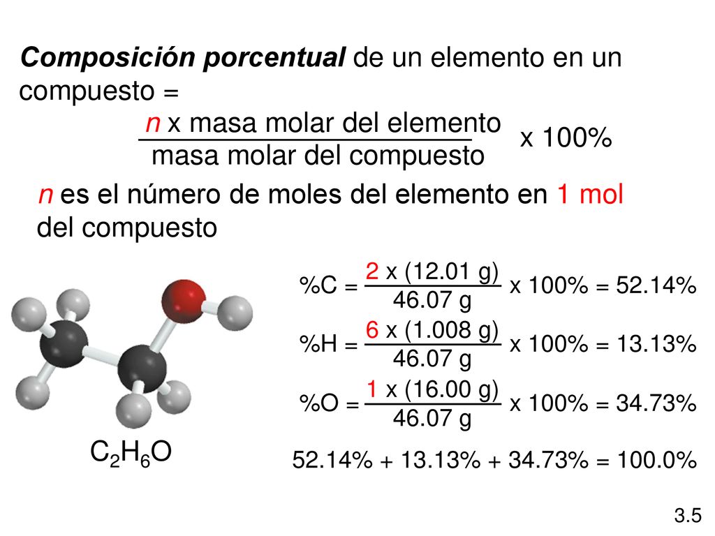 Composición porcentual de un elemento en un compuesto =