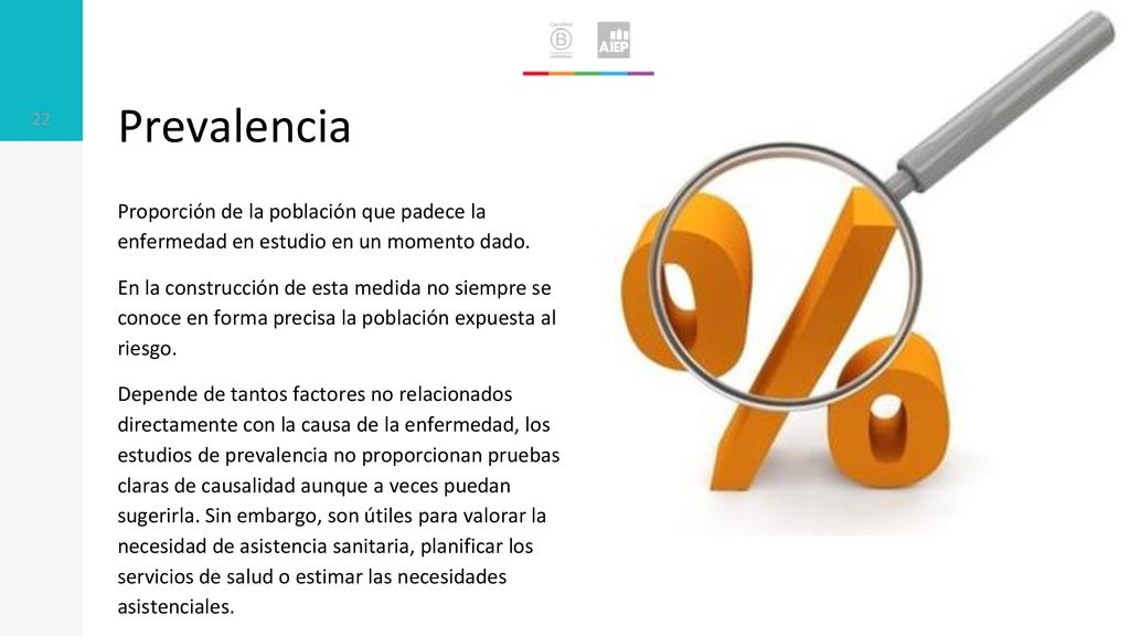 Prevalencia Proporción de la población que padece la enfermedad en estudio en un momento dado.