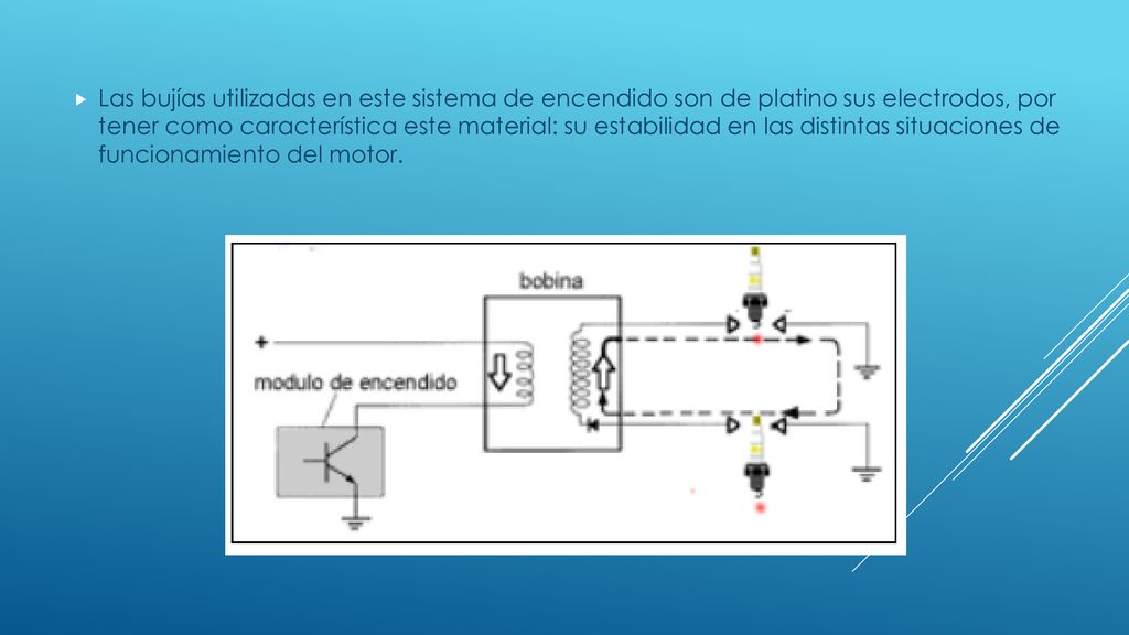 Las bujías utilizadas en este sistema de encendido son de platino sus electrodos, por tener como característica este material: su estabilidad en las distintas situaciones de funcionamiento del motor.