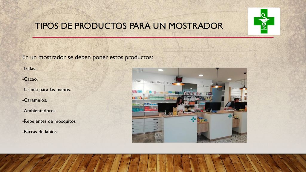 Tipos de productos para un mostrador