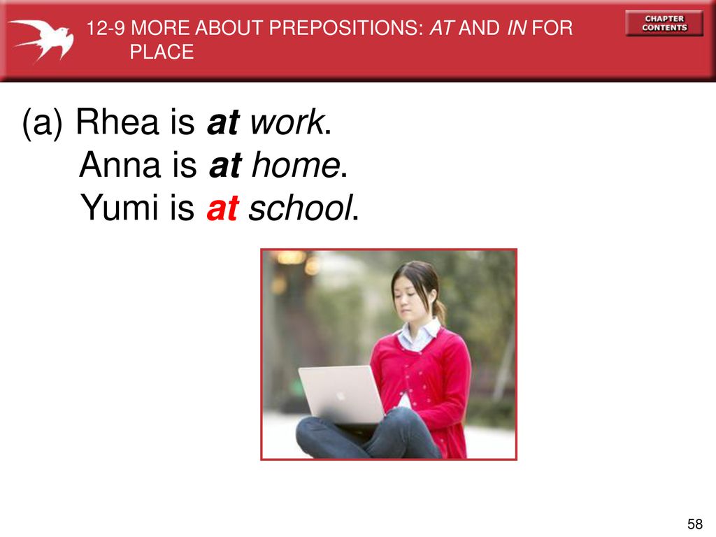 (a) Rhea is at work. Anna is at home. Yumi is at school.