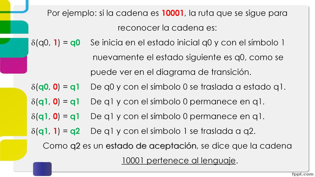 Como q2 es un estado de aceptación, se dice que la cadena