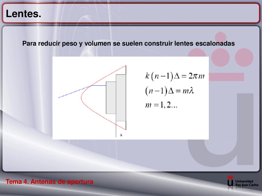 Lentes. Para reducir peso y volumen se suelen construir lentes escalonadas.