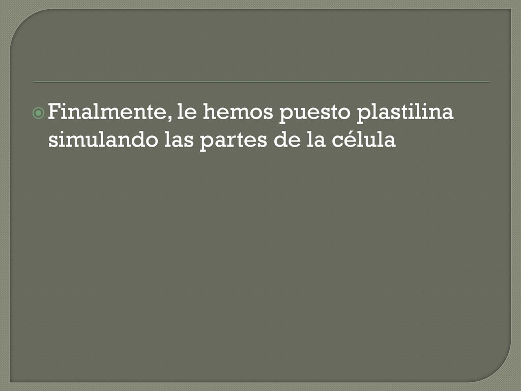 Finalmente, le hemos puesto plastilina simulando las partes de la célula