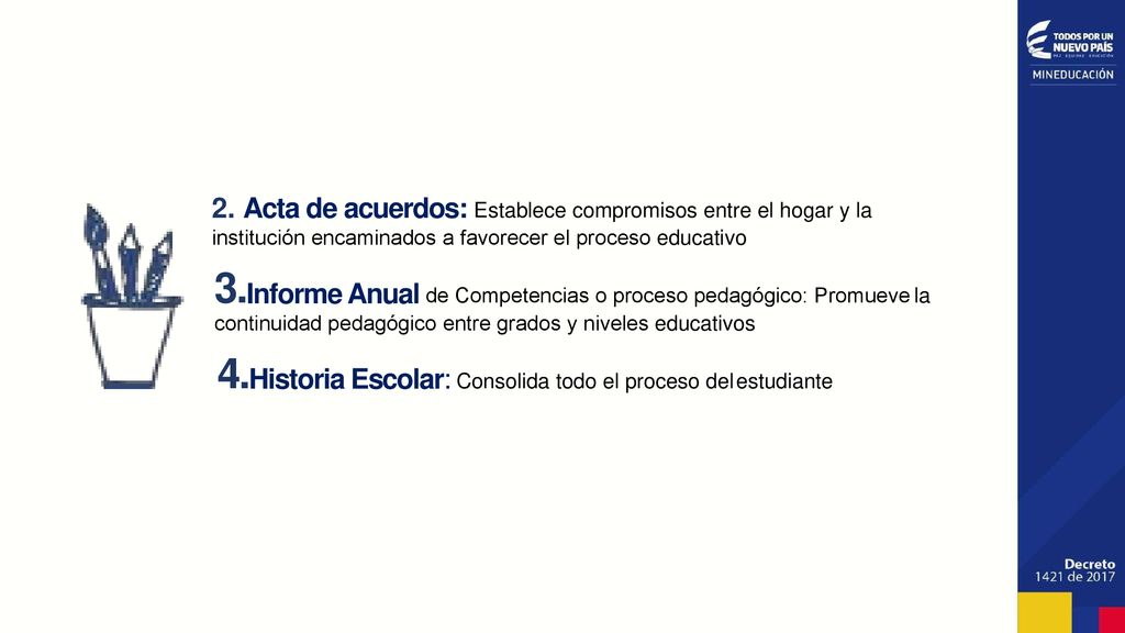2. Acta de acuerdos: Establece compromisos entre el hogar y la institución encaminados a favorecer el proceso educativo