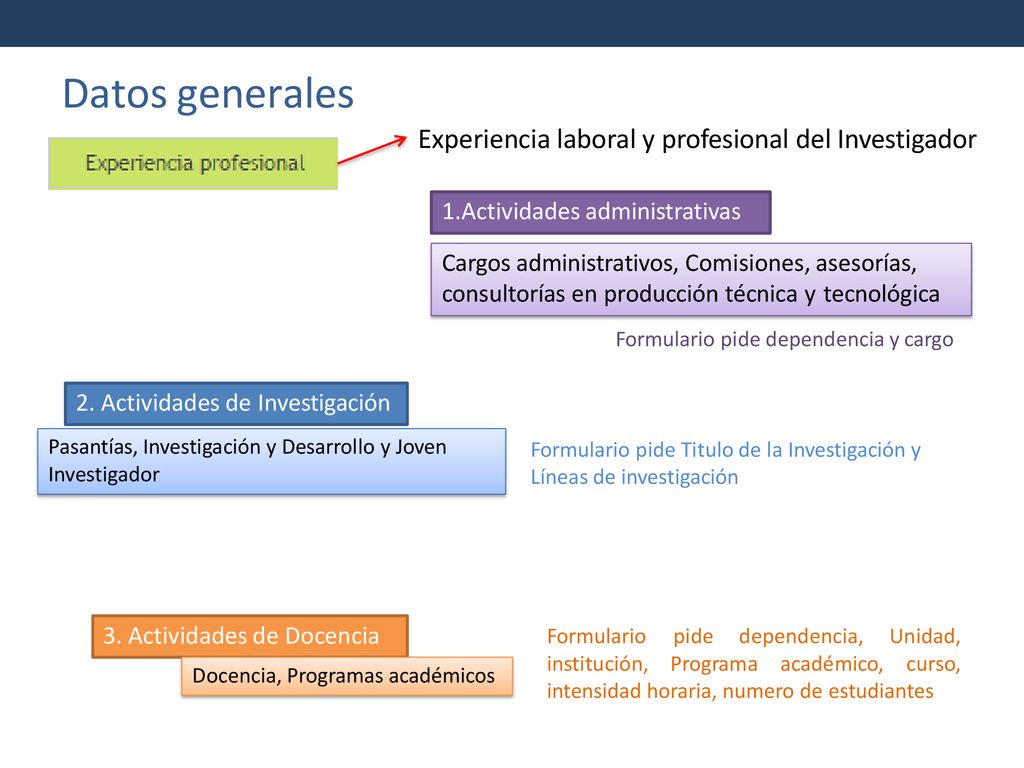 Datos generales Experiencia laboral y profesional del Investigador