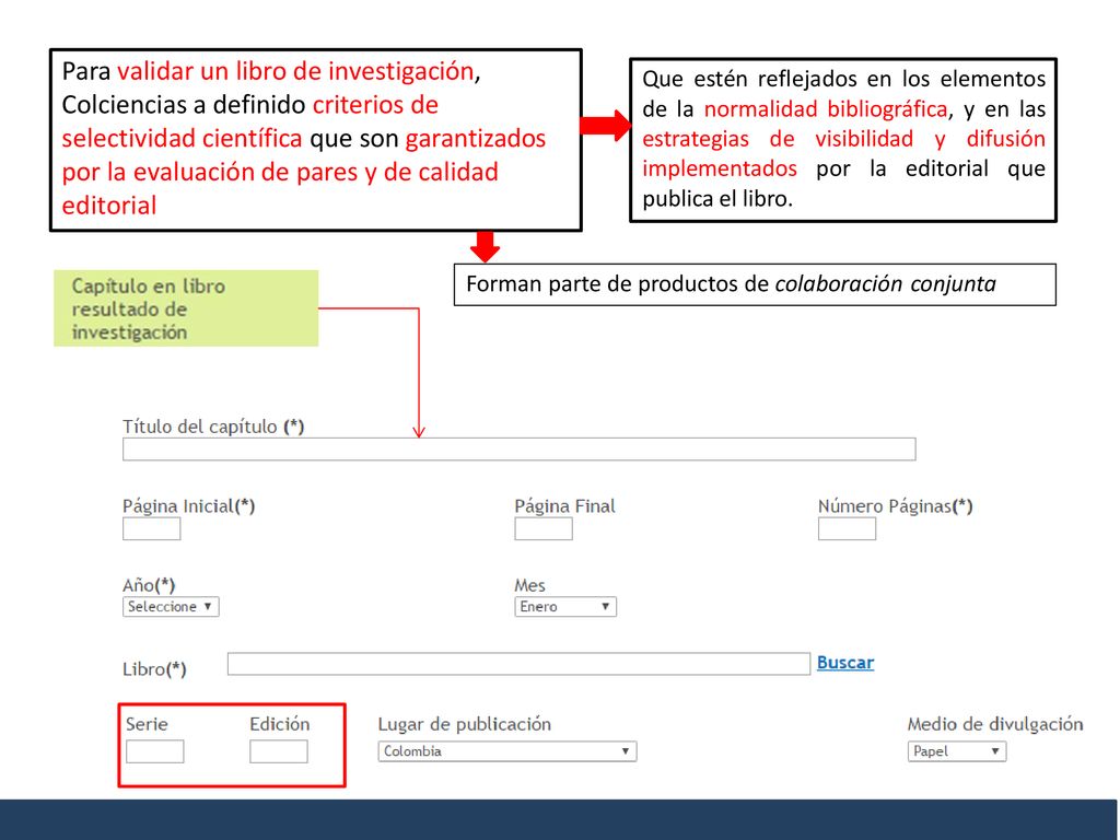 Para validar un libro de investigación, Colciencias a definido criterios de selectividad científica que son garantizados por la evaluación de pares y de calidad editorial