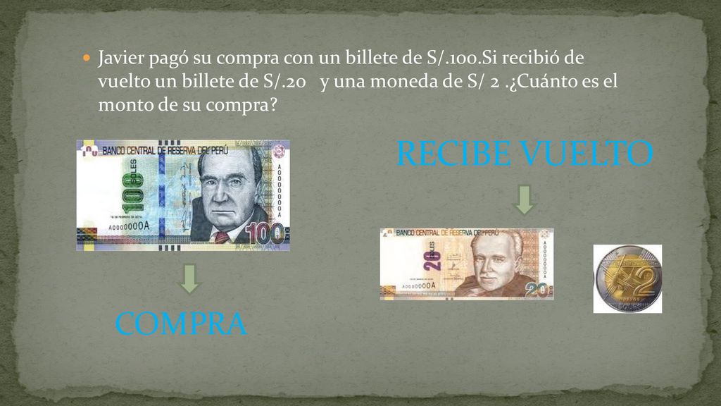 Javier pagó su compra con un billete de S/. 100