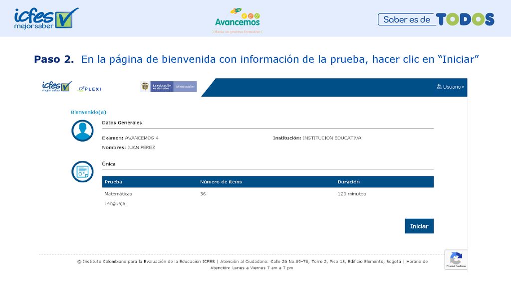 Paso 2. En la página de bienvenida con información de la prueba, hacer clic en Iniciar
