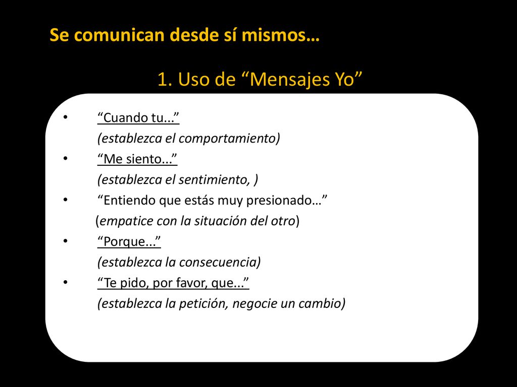 1. Uso de Mensajes Yo Se comunican desde sí mismos… Cuando tu...