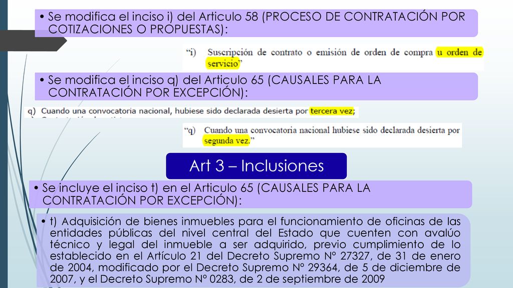 Se modifica el inciso i) del Articulo 58 (PROCESO DE CONTRATACIÓN POR COTIZACIONES O PROPUESTAS):