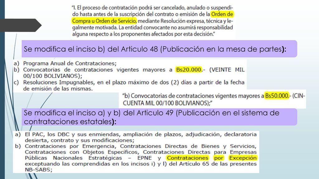 Se modifica el inciso b) del Articulo 48 (Publicación en la mesa de partes):