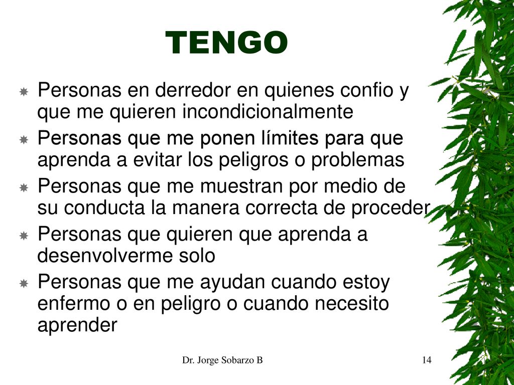 TENGO Personas en derredor en quienes confio y que me quieren incondicionalmente.