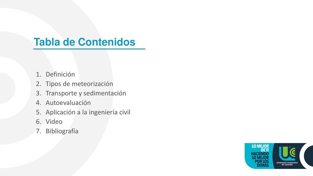 Tabla de Contenidos Definición Tipos de meteorización