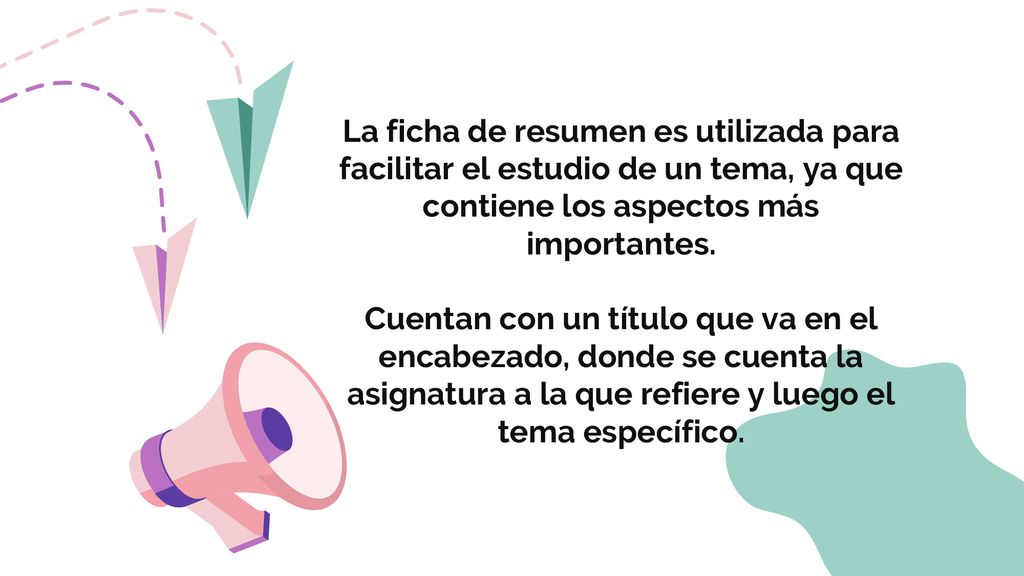 La ficha de resumen es utilizada para facilitar el estudio de un tema, ya que contiene los aspectos más importantes.