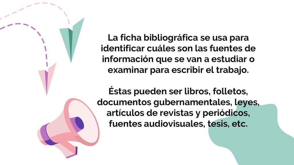 La ficha bibliográfica se usa para identificar cuáles son las fuentes de información que se van a estudiar o examinar para escribir el trabajo.