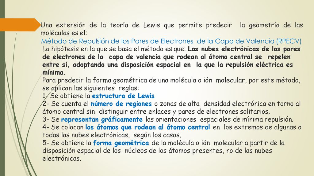 Una extensión de la teoría de Lewis que permite predecir la geometría de las moléculas es el:
