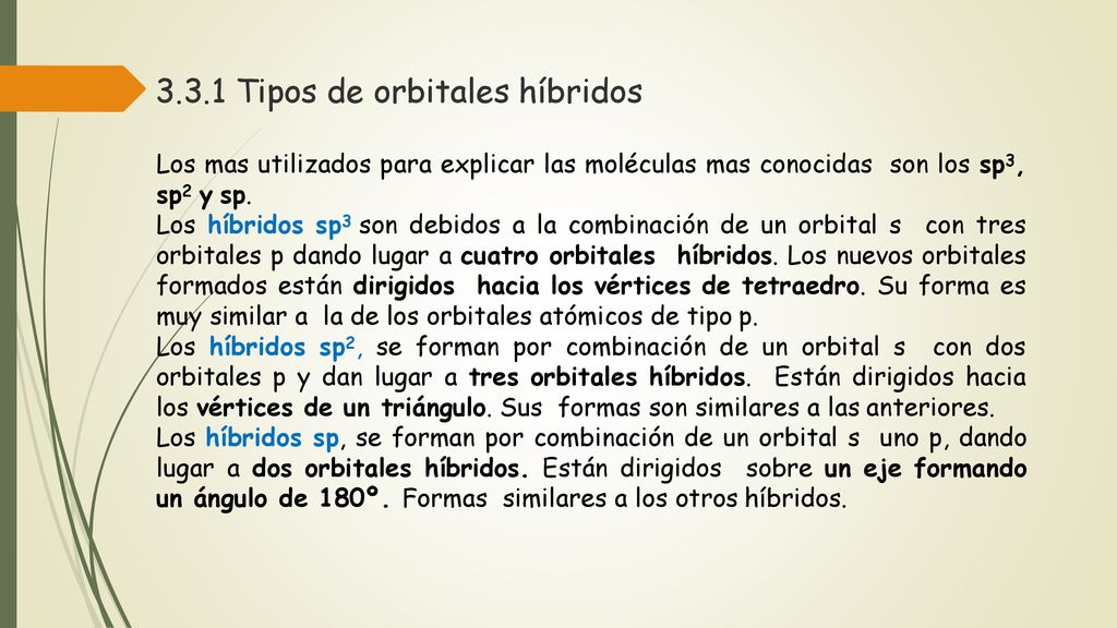 3.3.1 Tipos de orbitales híbridos