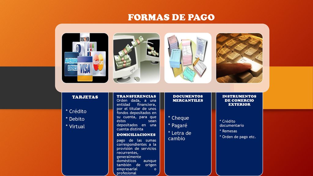 FORMAS DE PAGO * Crédito * Debito * Cheque * Virtual * Pagaré