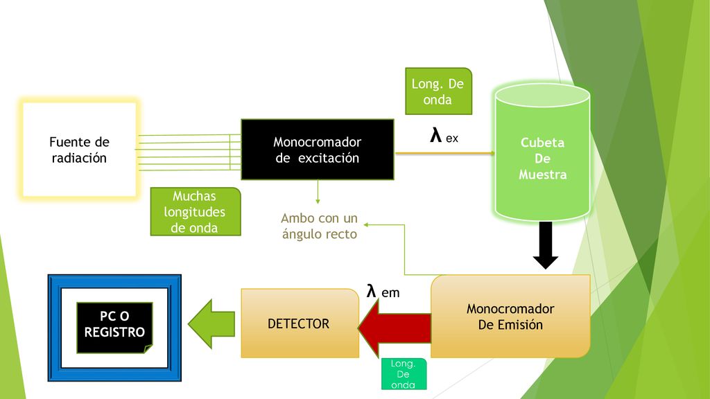 λ ex λ em Long. De onda Cubeta De Muestra Fuente de radiación