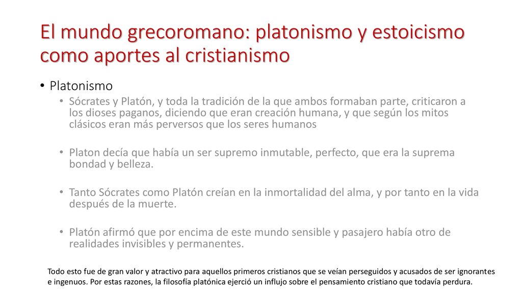 El mundo grecoromano: platonismo y estoicismo como aportes al cristianismo