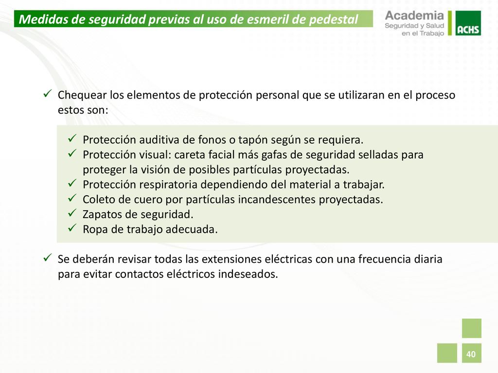 Medidas de seguridad previas al uso de esmeril de pedestal