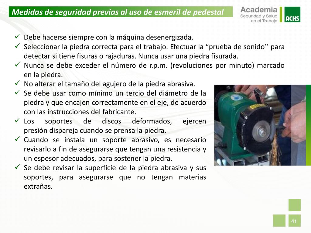 Medidas de seguridad previas al uso de esmeril de pedestal