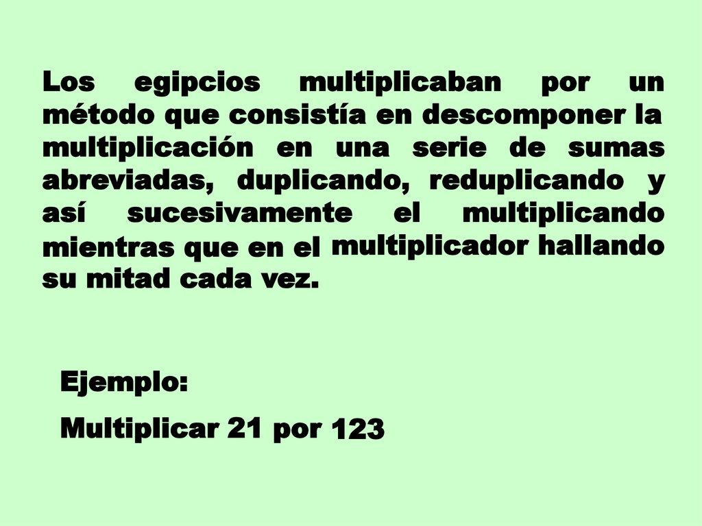 Los egipcios. multiplicaban. por. un. método que consistía en descomponer la. multiplicación. en.