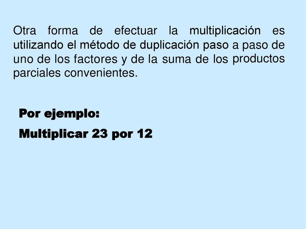 Otra forma. de. efectuar. la. multiplicación. es. utilizando el método de duplicación paso. a paso de.