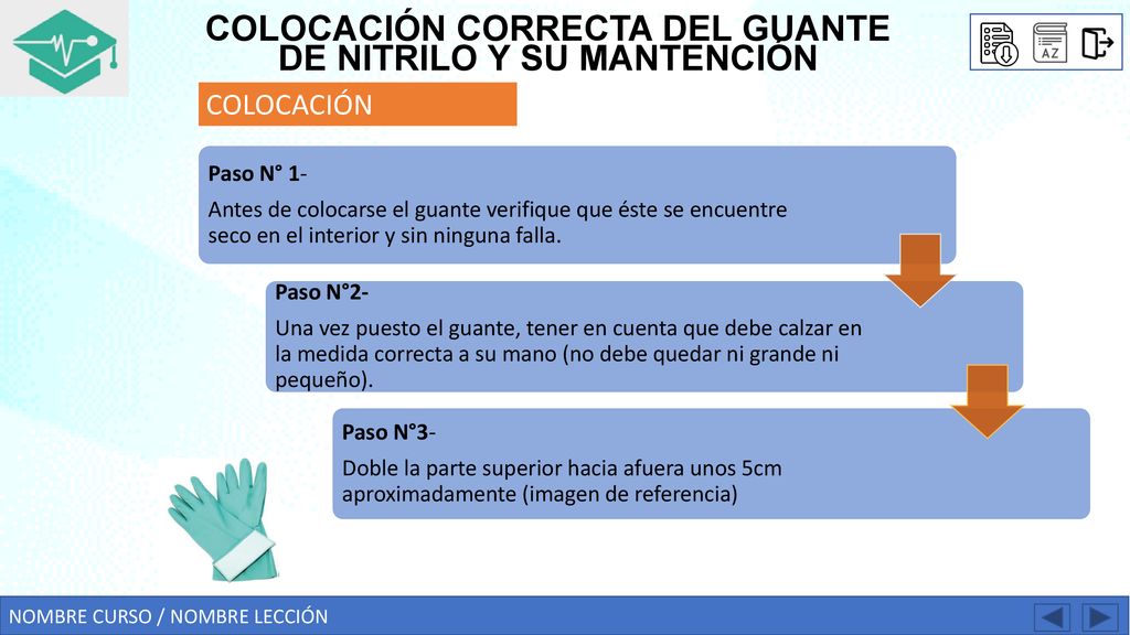 COLOCACIÓN CORRECTA DEL GUANTE DE NITRILO Y SU MANTENCIÓN