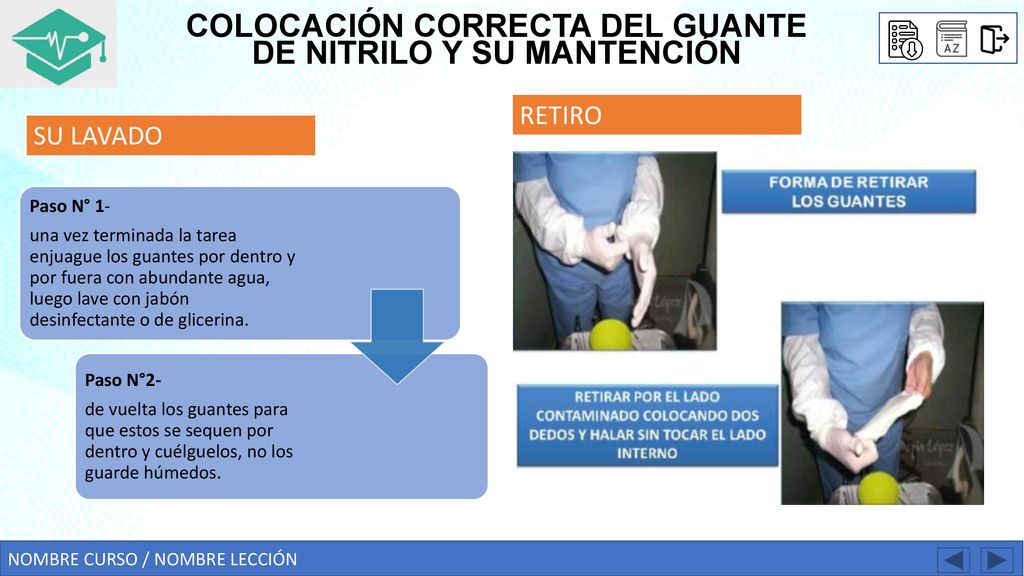 COLOCACIÓN CORRECTA DEL GUANTE DE NITRILO Y SU MANTENCIÓN