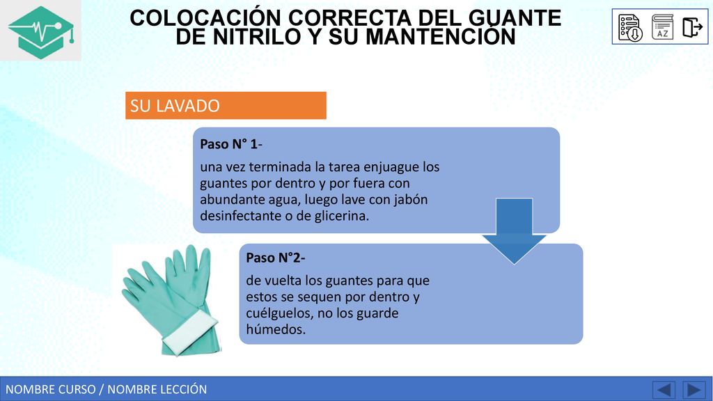COLOCACIÓN CORRECTA DEL GUANTE DE NITRILO Y SU MANTENCIÓN