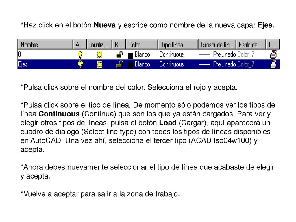 *Haz click en el botón Nueva y escribe como nombre de la nueva capa: Ejes.