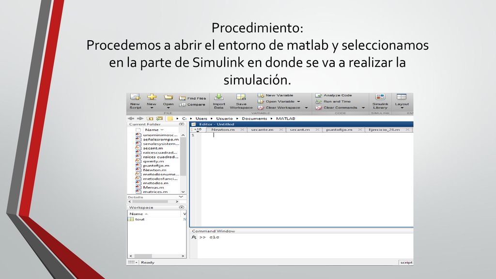 Procedimiento: Procedemos a abrir el entorno de matlab y seleccionamos en la parte de Simulink en donde se va a realizar la simulación.