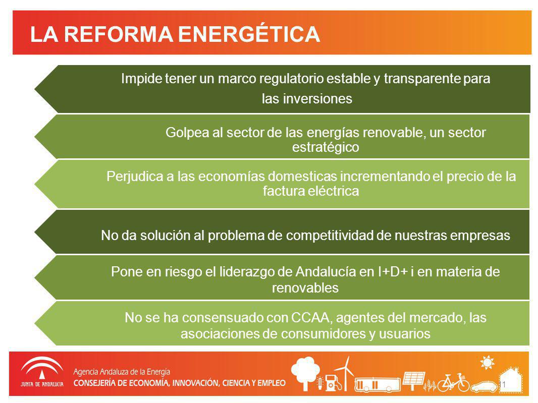 LA REFORMA ENERGÉTICA Impide tener un marco regulatorio estable y transparente para. las inversiones.