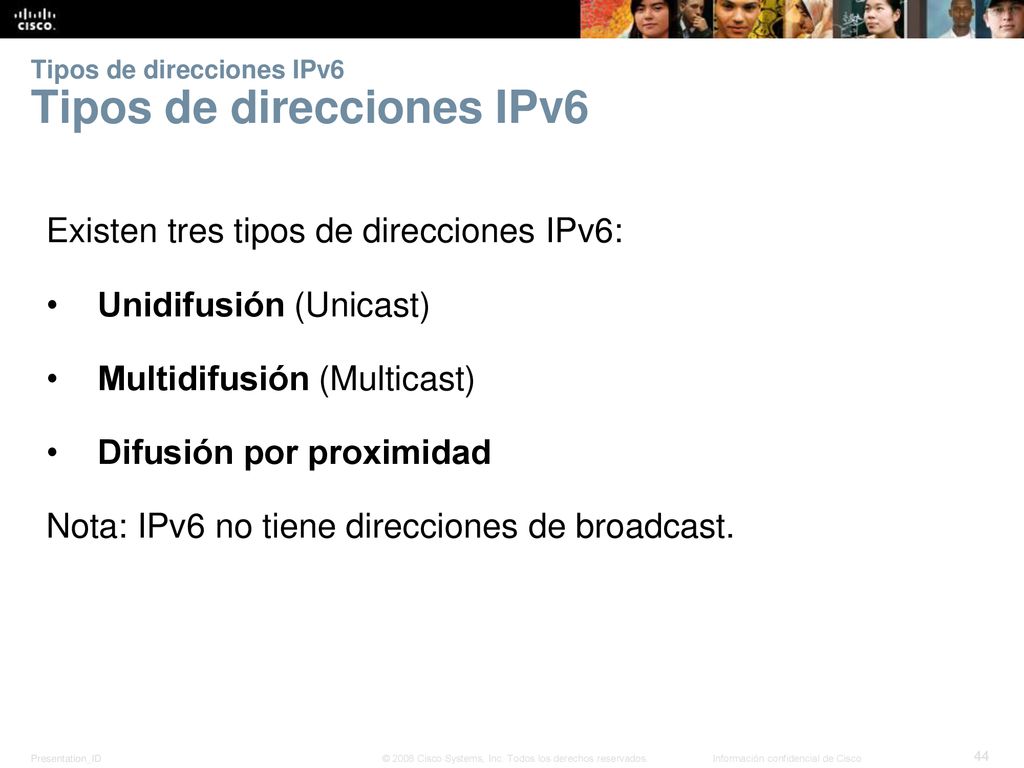 Tipos de direcciones IPv6 Tipos de direcciones IPv6