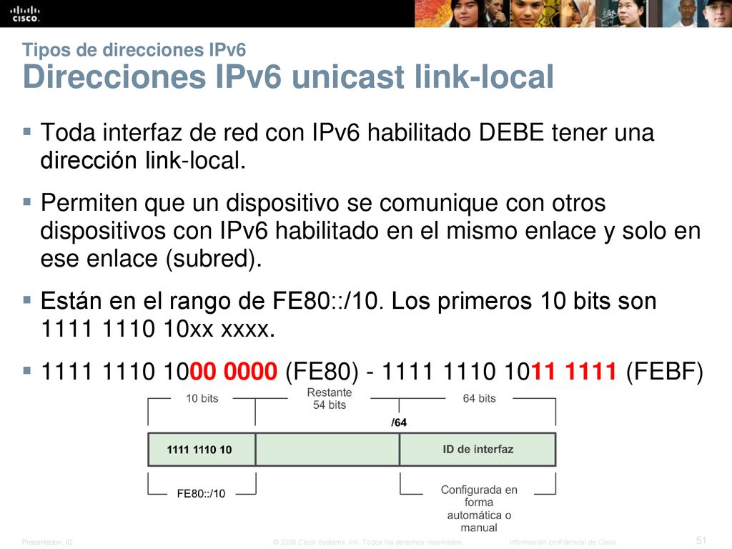 Tipos de direcciones IPv6 Direcciones IPv6 unicast link-local
