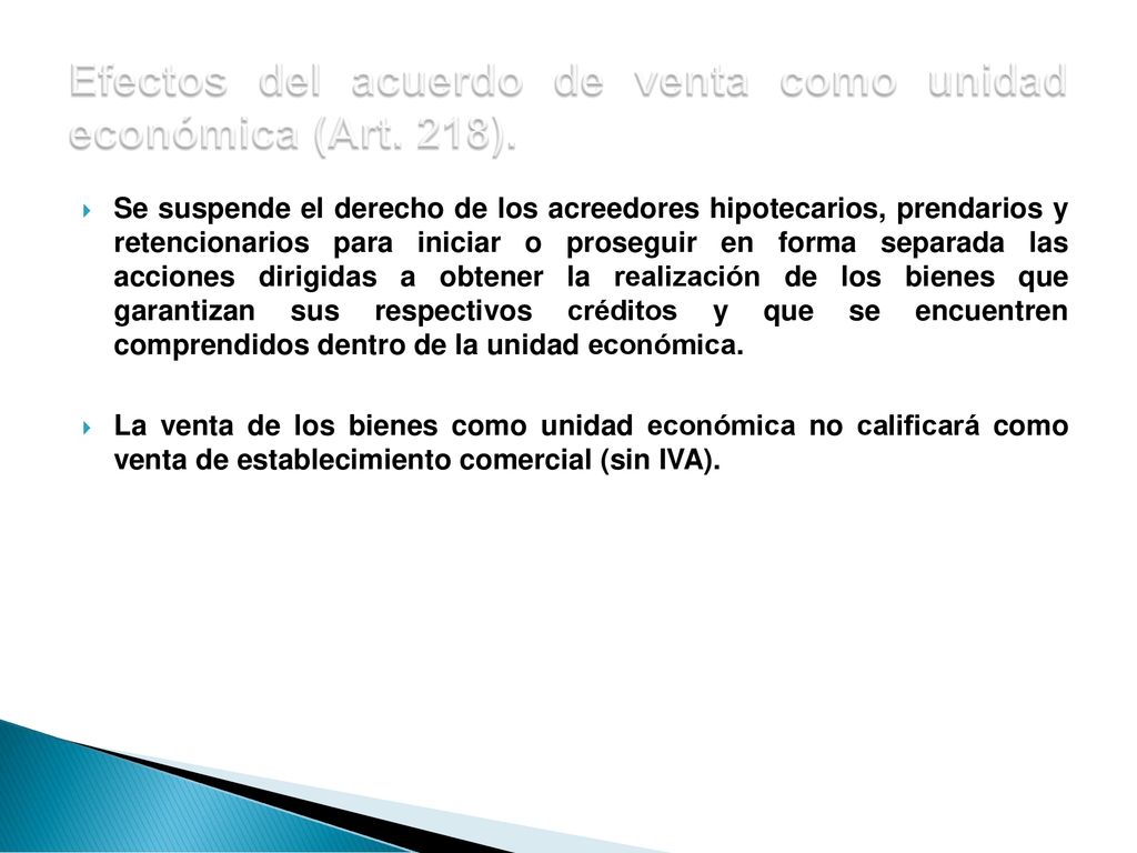 Efectos del acuerdo de venta como unidad económica (Art. 218).