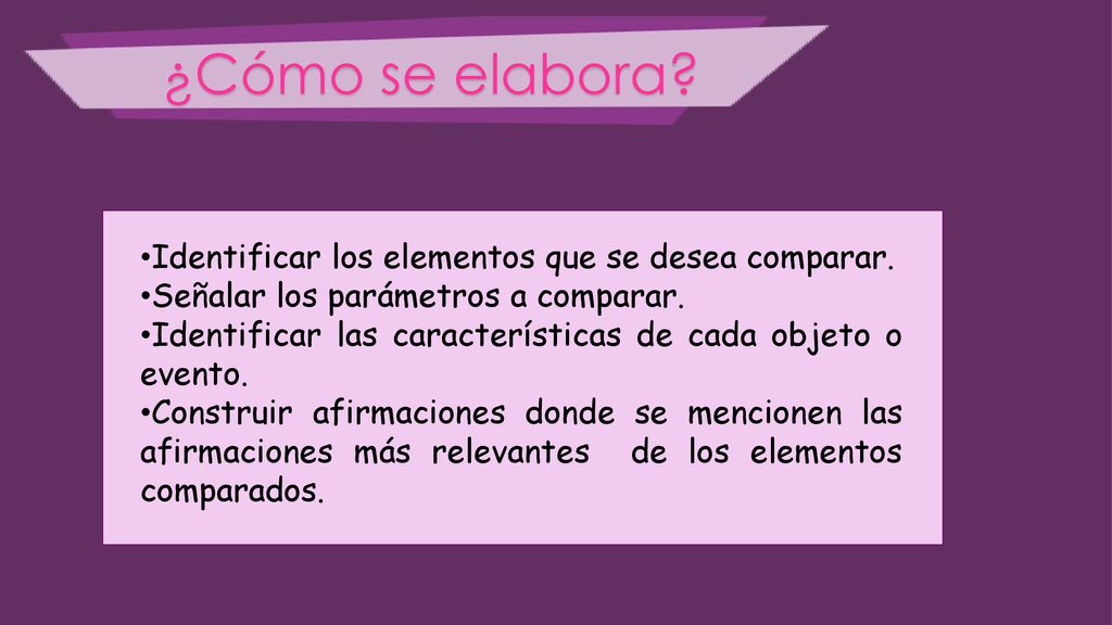 ¿Cómo se elabora Identificar los elementos que se desea comparar.