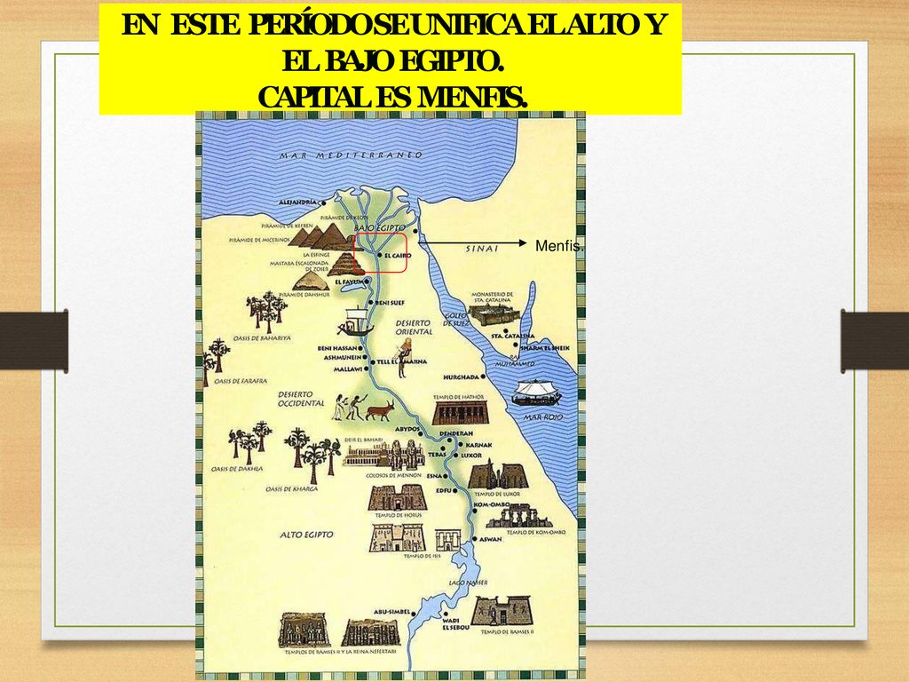 EN ESTE PERÍODO SE UNIFICA EL ALTO Y EL BAJO EGIPTO. CAPITAL ES MENFIS.