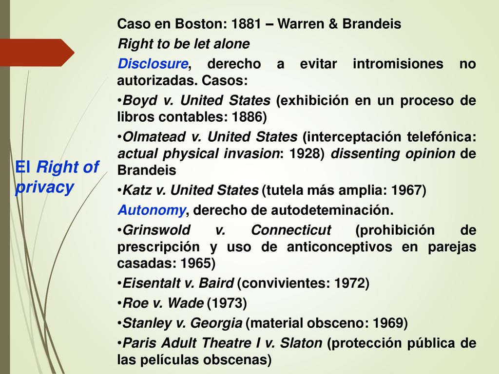 El Right of privacy Caso en Boston: 1881 – Warren & Brandeis
