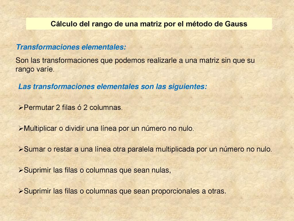 Cálculo del rango de una matriz por el método de Gauss