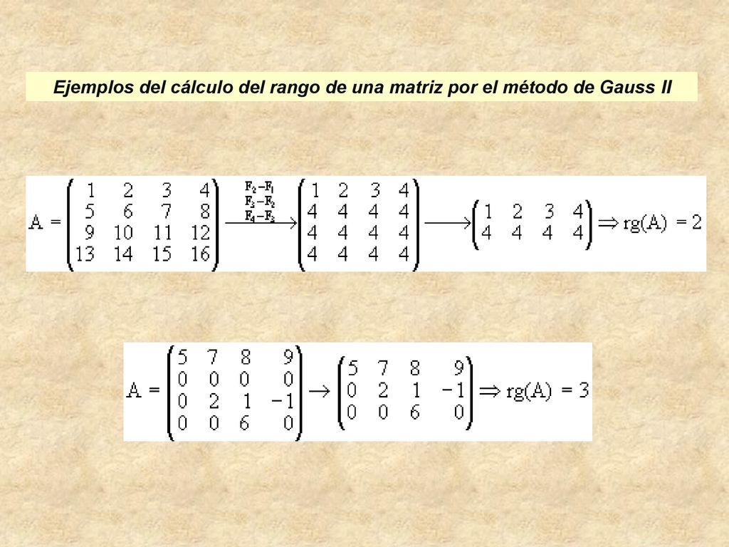 Ejemplos del cálculo del rango de una matriz por el método de Gauss II